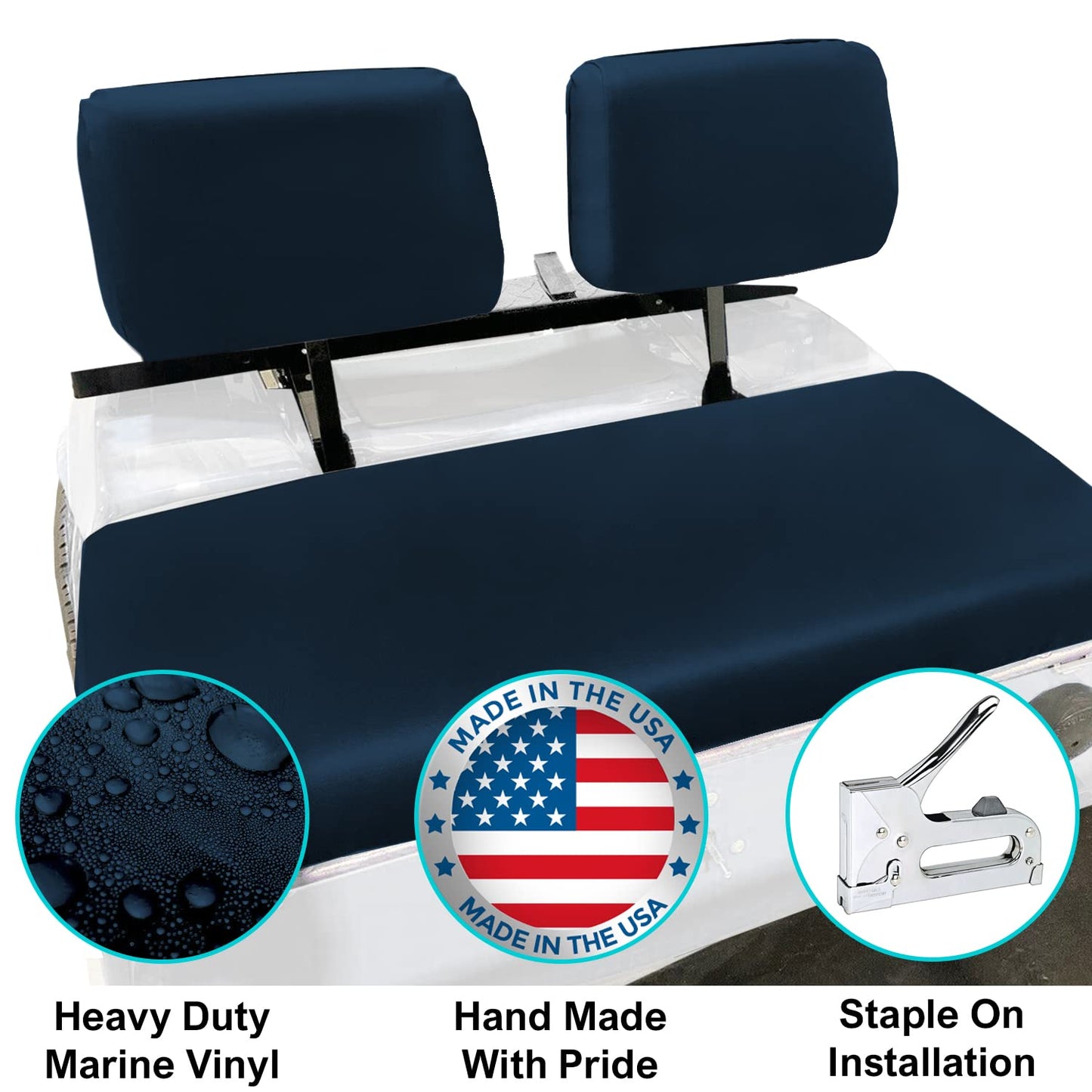 Club Car Pre-2000 DS Golf Cart Front Replacement Seat Cover Set Made with Marine Grade Vinyl - Staple On Installation