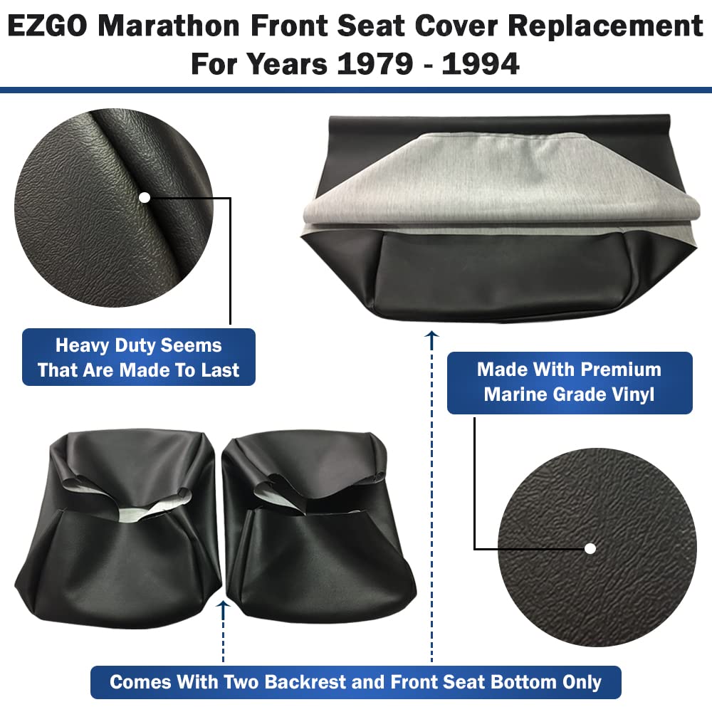 Bar Stool Covers 4 less EZGO Marathon Golf Cart Front Seat Cover Replacement Set Made with Premium Marine Grade Vinyl - Staple On Installation
