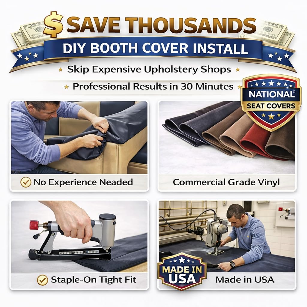 DIY Restaurant Booth Commercial Grade Vinyl Seat Bottom Replacement Cover - DIY STAPLE ON Installation