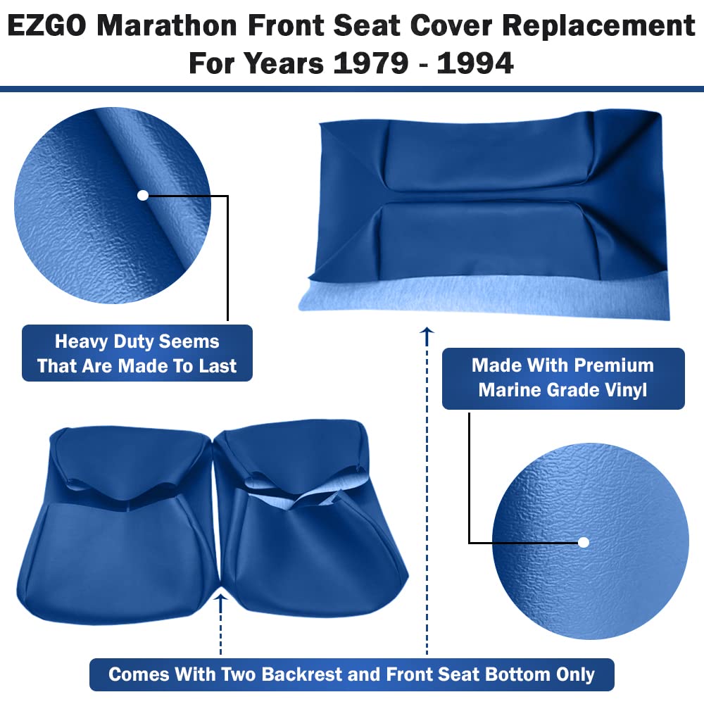 Bar Stool Covers 4 less EZGO Marathon Golf Cart Front Seat Cover Replacement Set Made with Premium Marine Grade Vinyl - Staple On Installation