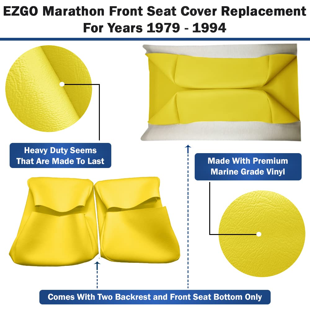 Bar Stool Covers 4 less EZGO Marathon Golf Cart Front Seat Cover Replacement Set Made with Premium Marine Grade Vinyl - Staple On Installation
