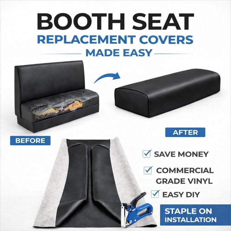 DIY Restaurant Booth Commercial Grade Vinyl Seat Bottom Replacement Cover - DIY STAPLE ON Installation
