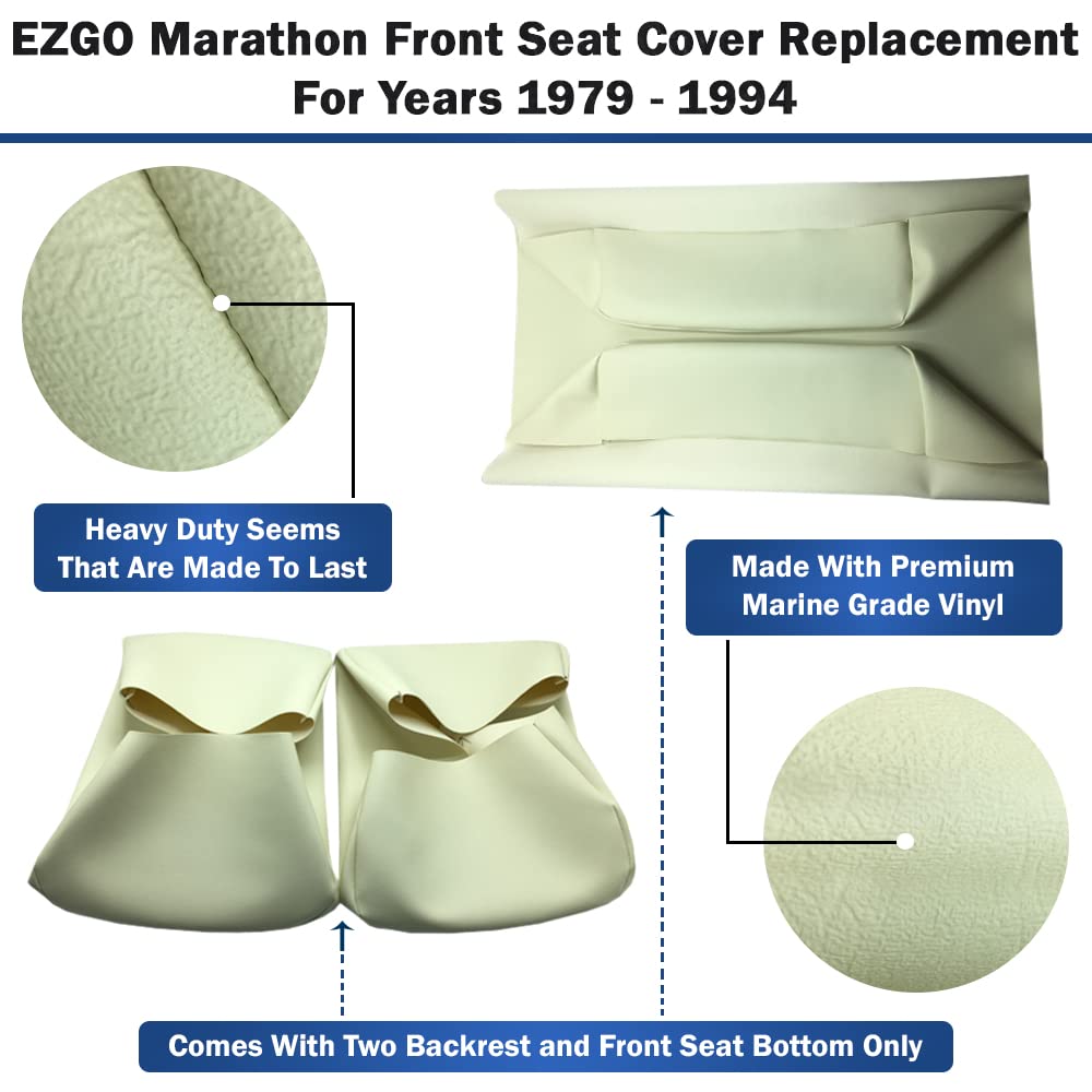 Bar Stool Covers 4 less EZGO Marathon Golf Cart Front Seat Cover Replacement Set Made with Premium Marine Grade Vinyl - Staple On Installation