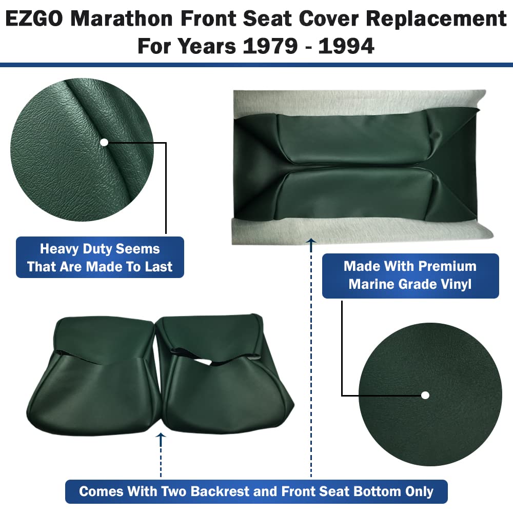 Bar Stool Covers 4 less EZGO Marathon Golf Cart Front Seat Cover Replacement Set Made with Premium Marine Grade Vinyl - Staple On Installation