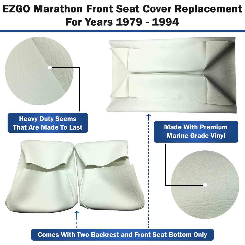 Bar Stool Covers 4 less EZGO Marathon Golf Cart Front Seat Cover Replacement Set Made with Premium Marine Grade Vinyl - Staple On Installation