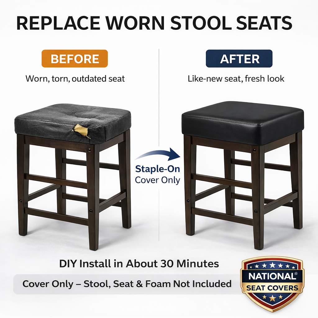 Bar Stool Square Seat Cover Staple-On Heavy Duty Vinyl Restaurant Office Medical