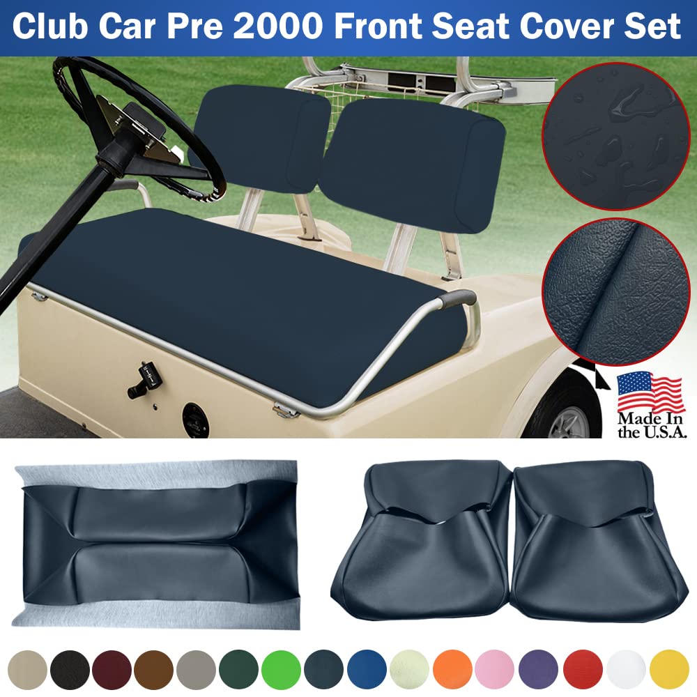 Club Car Pre-2000 DS Golf Cart Front Replacement Seat Cover Set Made with Marine Grade Vinyl - Staple On Installation