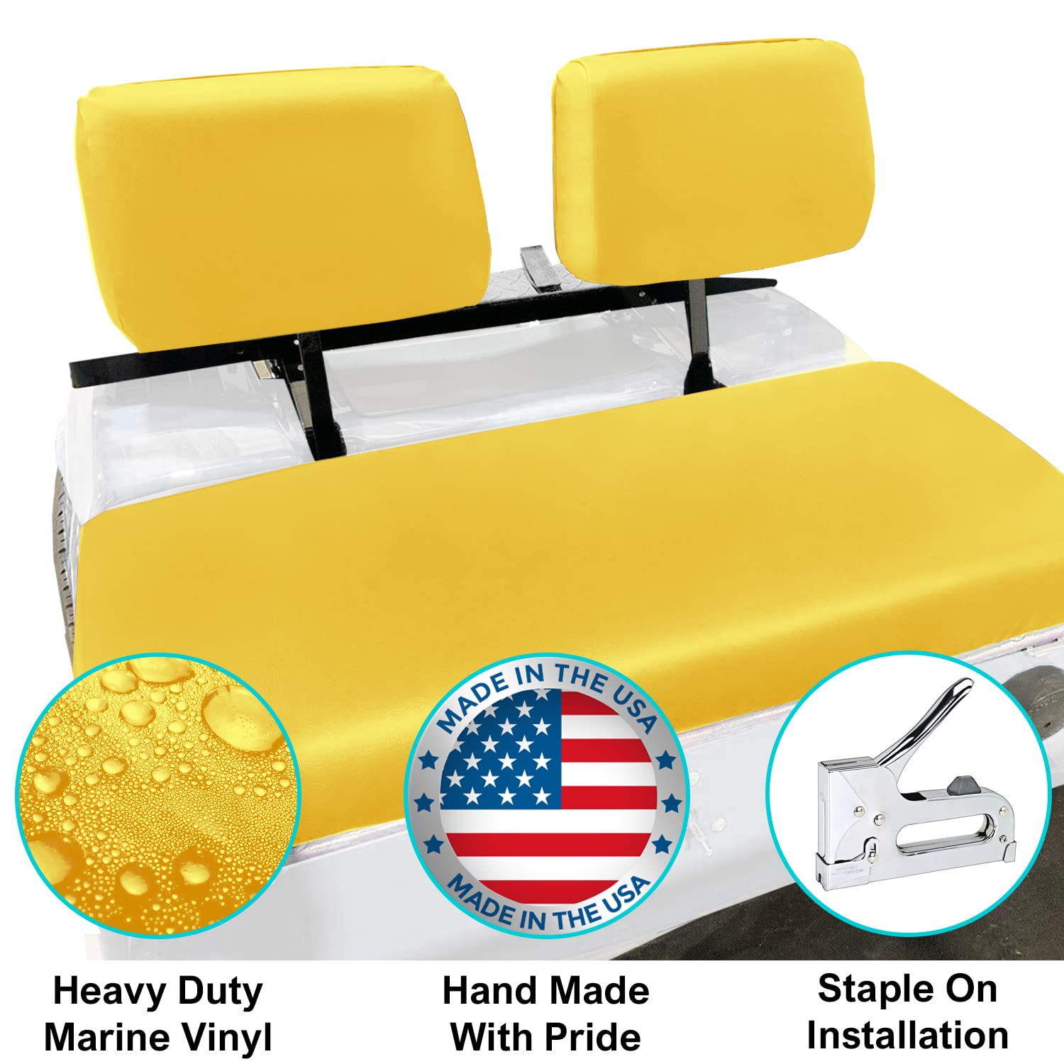 Club Car Pre-2000 DS Golf Cart Front Replacement Seat Cover Set Made with Marine Grade Vinyl - Staple On Installation