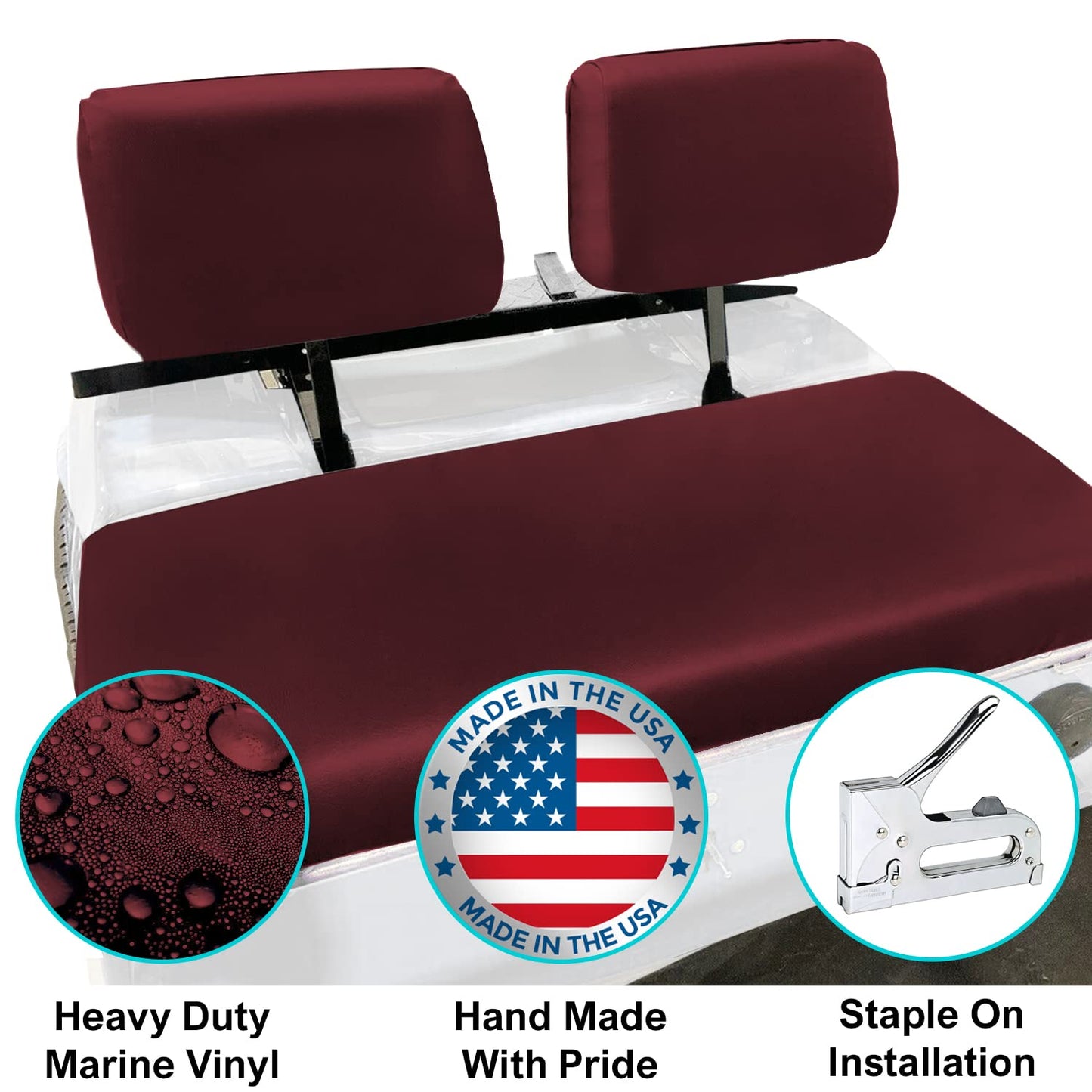 Club Car Pre-2000 DS Golf Cart Front Replacement Seat Cover Set Made with Marine Grade Vinyl - Staple On Installation