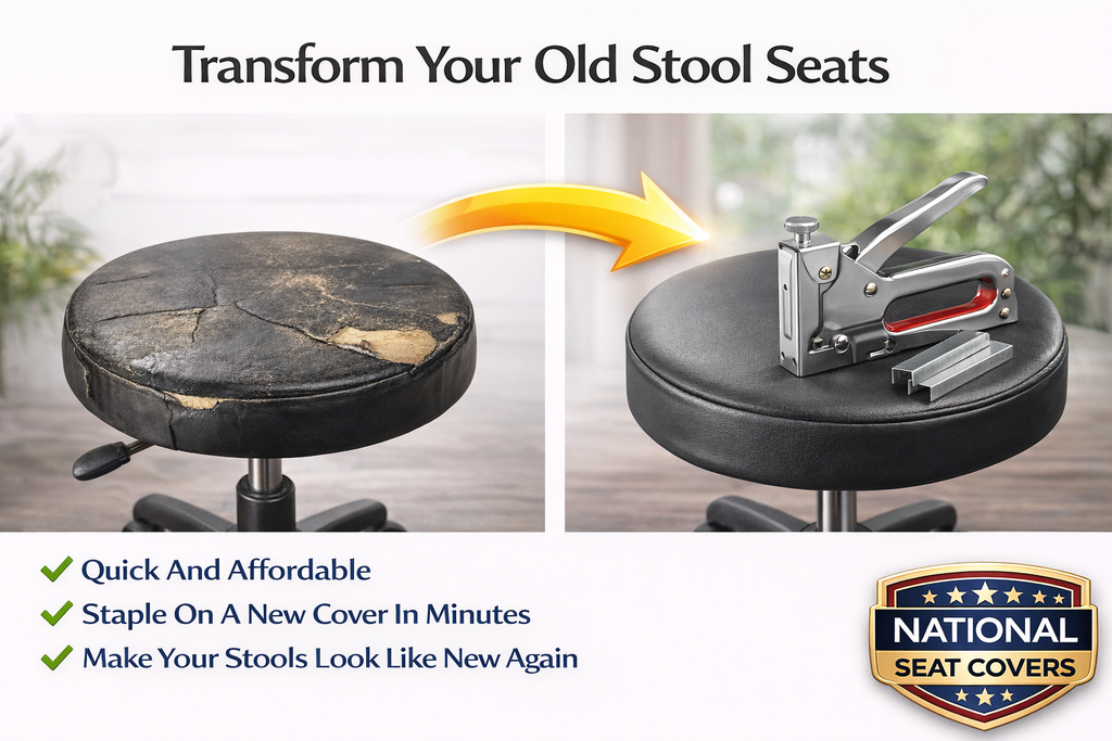 Round Bar Stool Seat Cover Staple-On Heavy Duty Vinyl Restaurant Office Medical