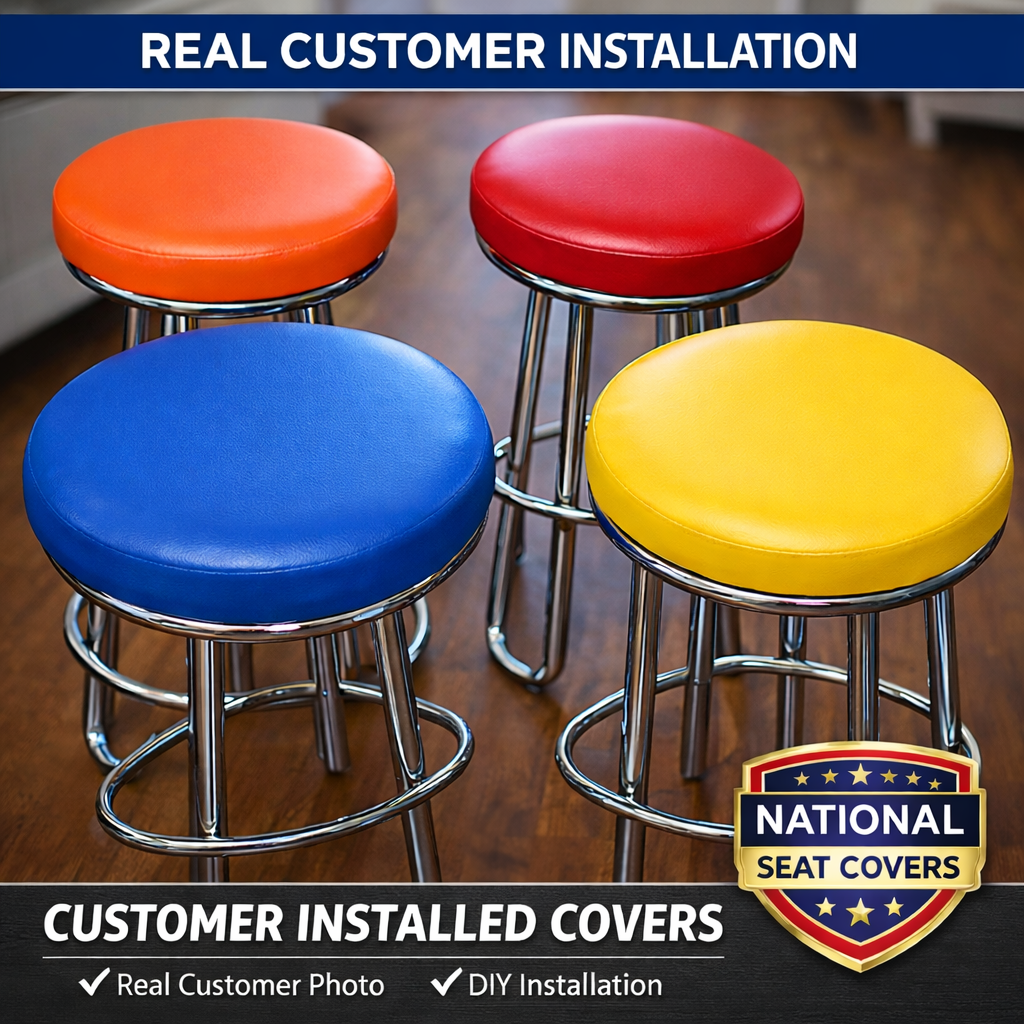 Round Bar Stool Seat Cover Staple-On Heavy Duty Vinyl Restaurant Office Medical