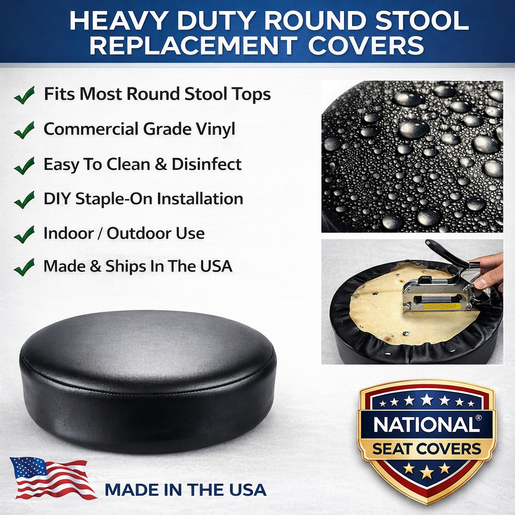 Round Bar Stool Seat Cover Staple-On Heavy Duty Vinyl Restaurant Office Medical