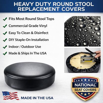 Round Bar Stool Seat Cover Staple-On Heavy Duty Vinyl Restaurant Office Medical