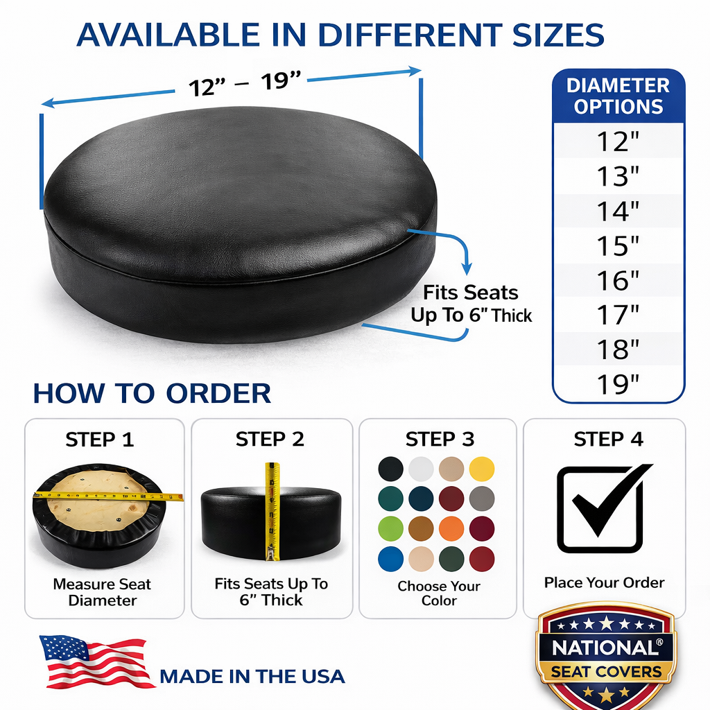 Round Bar Stool Seat Cover Staple-On Heavy Duty Vinyl Restaurant Office Medical