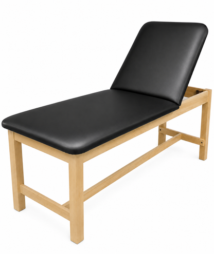 Clinton exam table with adjustable backrest – black vinyl upholstery on wood frame