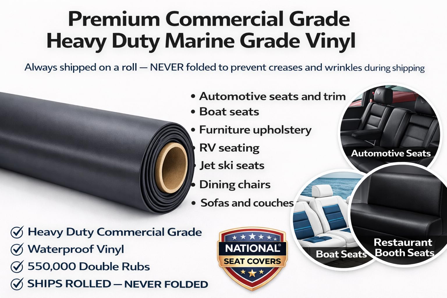 Marine Grade Vinyl By The Cut Yard - Heavy Duty Indoor/Outdoor - Perfect for Auto Trim, Boat Seat, Furniture Upholstery, Restaurant Chairs and More