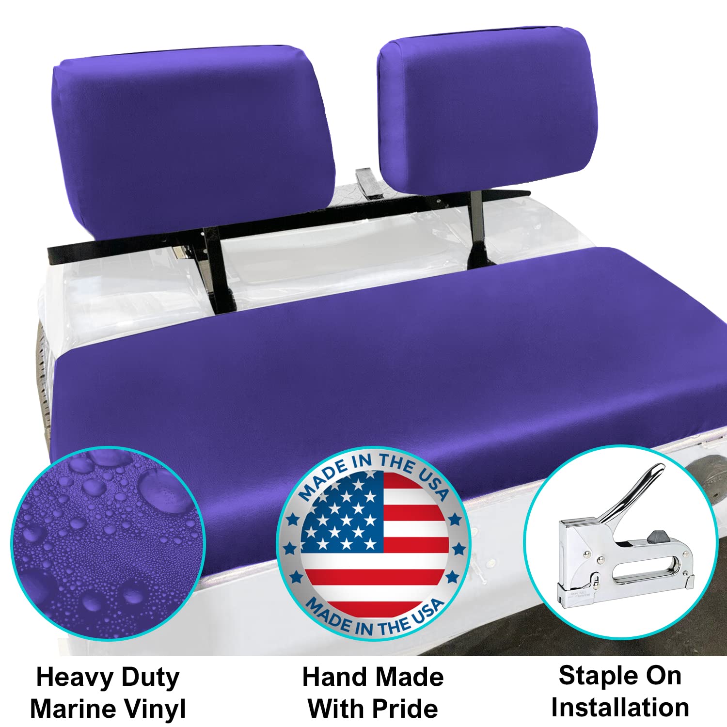 Club Car Pre-2000 DS Golf Cart Front Replacement Seat Cover Set Made with Marine Grade Vinyl - Staple On Installation