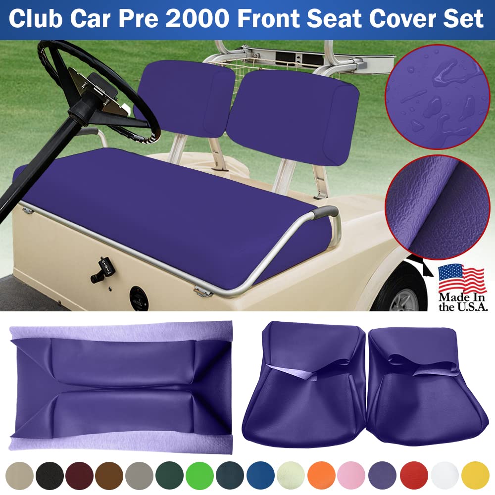 Club Car Pre-2000 DS Golf Cart Front Replacement Seat Cover Set Made with Marine Grade Vinyl - Staple On Installation