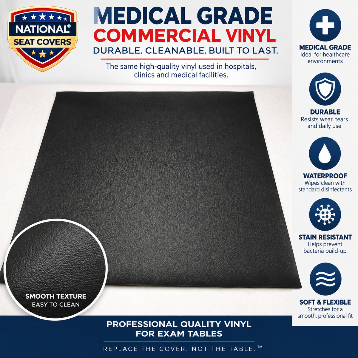 Universal Fit Exam Table Replacement Vinyl – 4-Way Stretch Upholstery