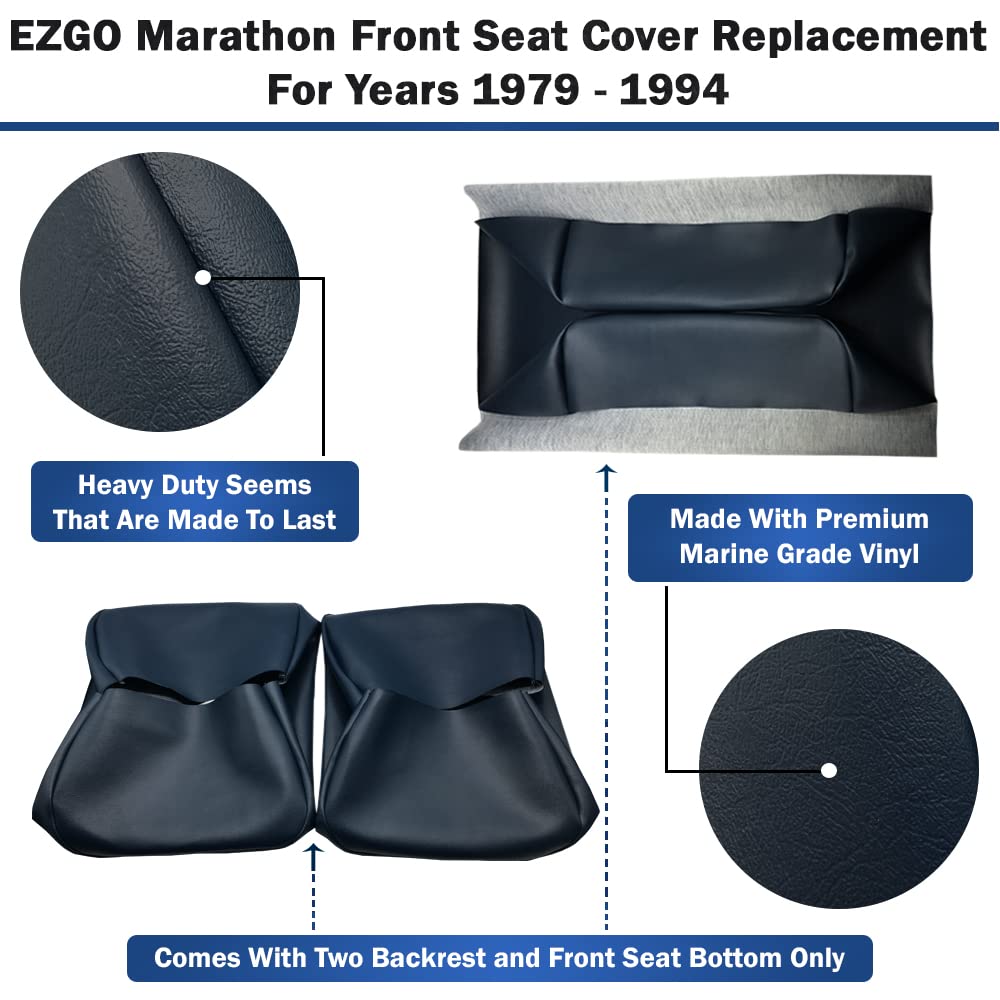 Bar Stool Covers 4 less EZGO Marathon Golf Cart Front Seat Cover Replacement Set Made with Premium Marine Grade Vinyl - Staple On Installation