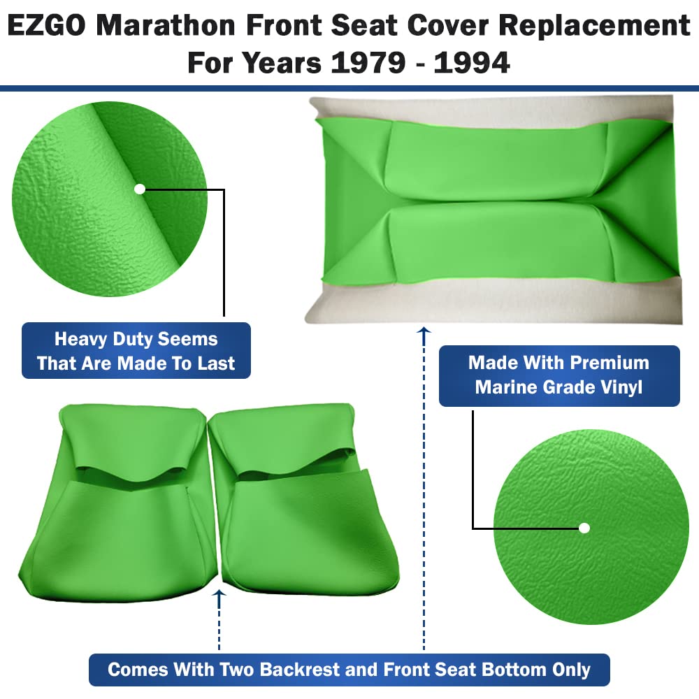 Bar Stool Covers 4 less EZGO Marathon Golf Cart Front Seat Cover Replacement Set Made with Premium Marine Grade Vinyl - Staple On Installation