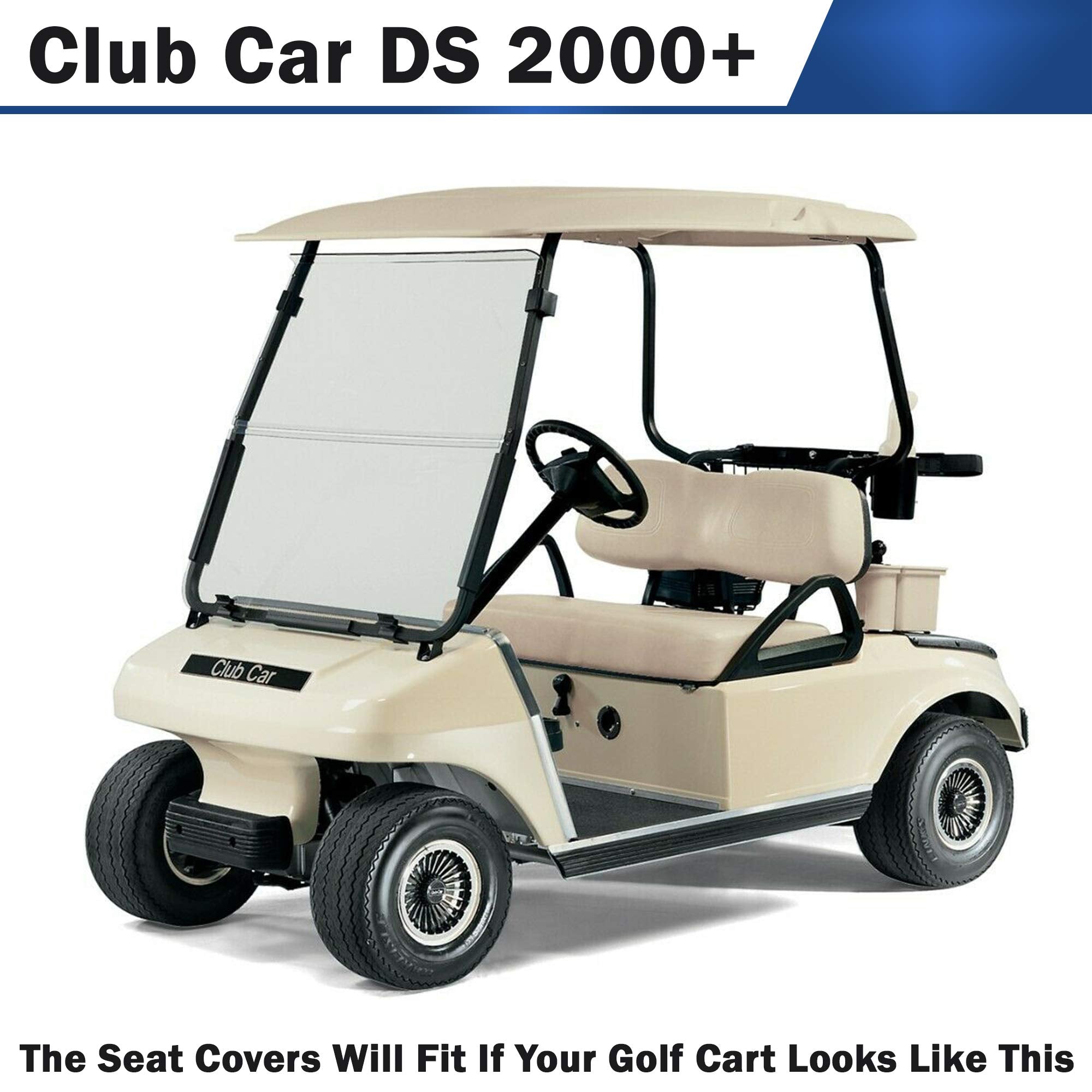 Club Car DS Golf Cart Replacement Front Vinyl Seat Cover Set - DIY Staple On Installation