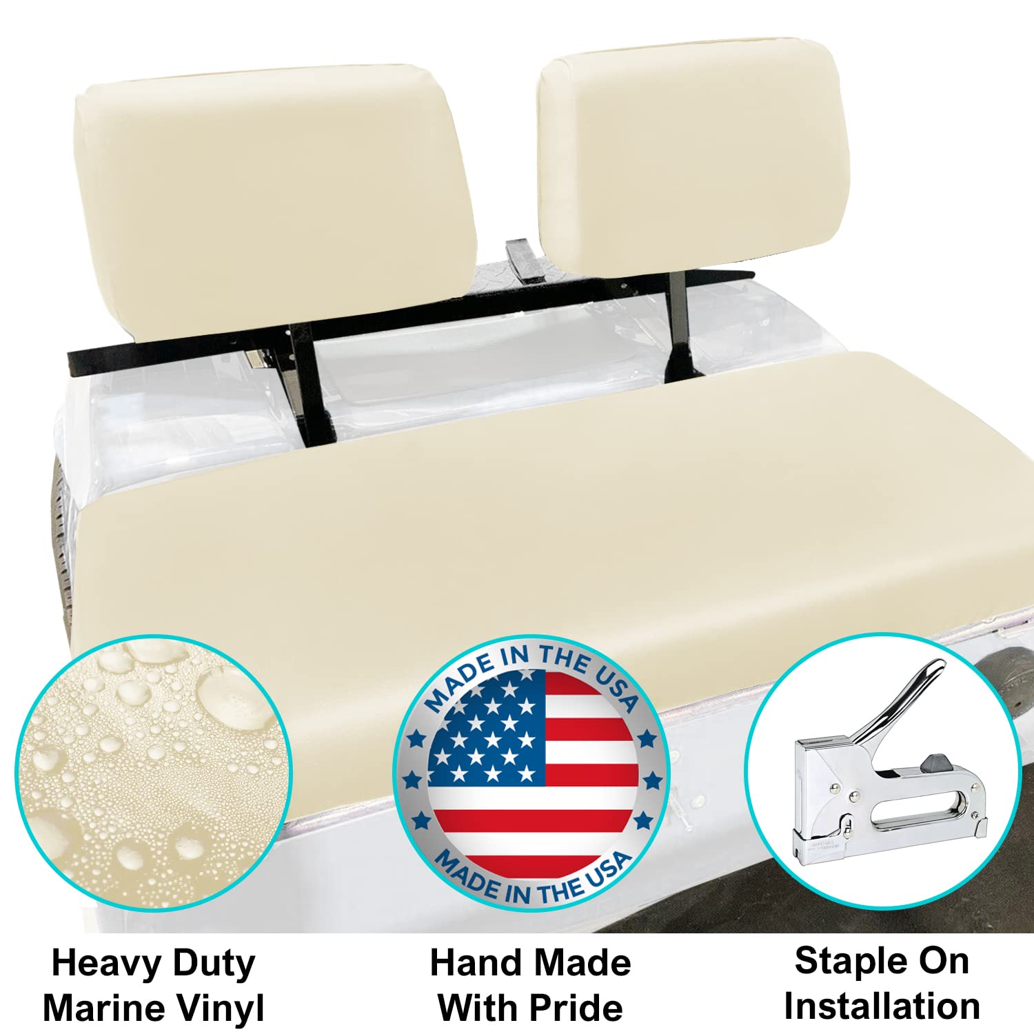 Bar Stool Covers 4 less EZGO Marathon Golf Cart Front Seat Cover Replacement Set Made with Premium Marine Grade Vinyl - Staple On Installation