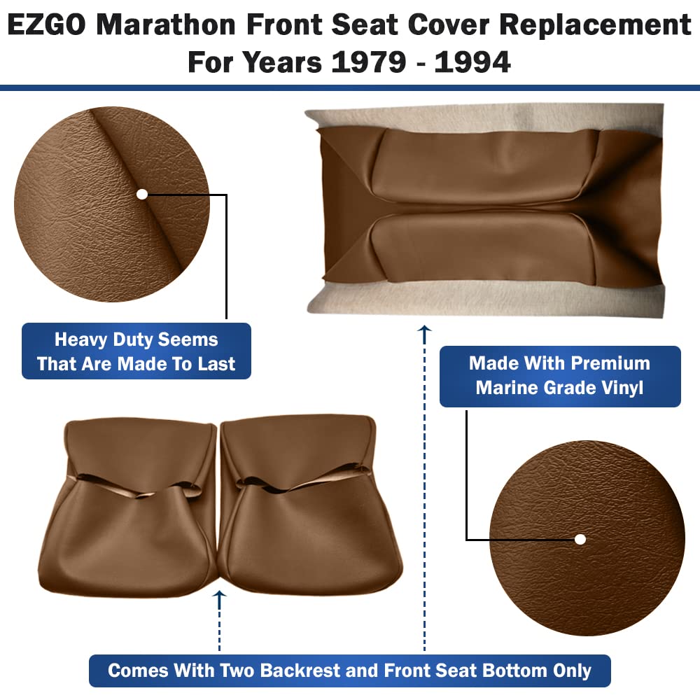 Bar Stool Covers 4 less EZGO Marathon Golf Cart Front Seat Cover Replacement Set Made with Premium Marine Grade Vinyl - Staple On Installation