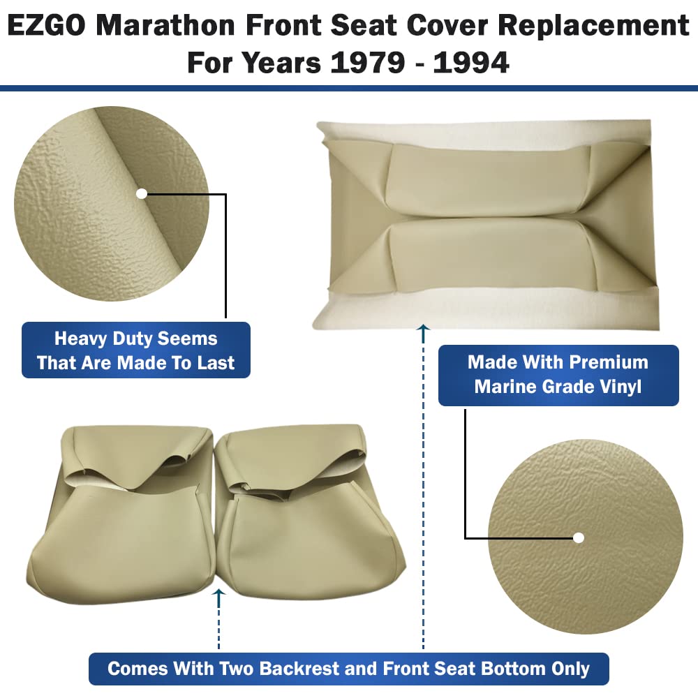 Bar Stool Covers 4 less EZGO Marathon Golf Cart Front Seat Cover Replacement Set Made with Premium Marine Grade Vinyl - Staple On Installation
