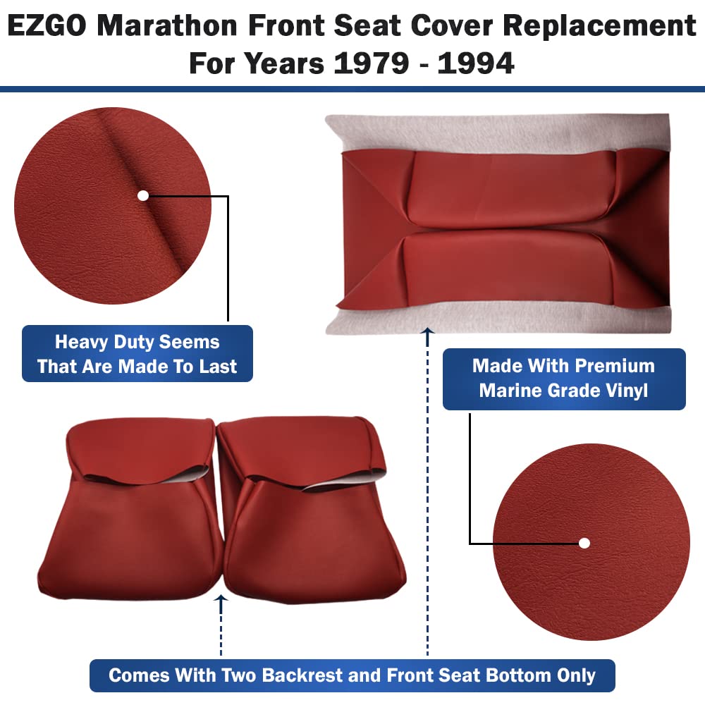 Bar Stool Covers 4 less EZGO Marathon Golf Cart Front Seat Cover Replacement Set Made with Premium Marine Grade Vinyl - Staple On Installation