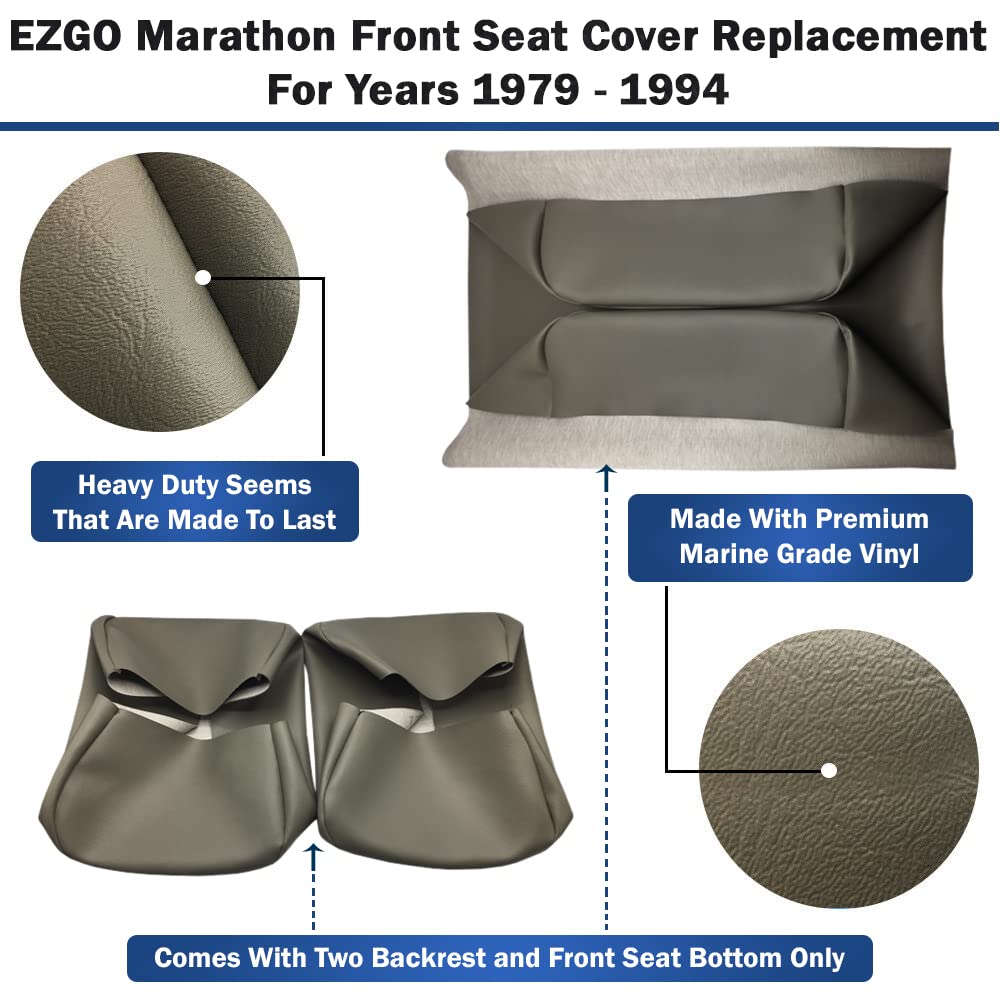 Bar Stool Covers 4 less EZGO Marathon Golf Cart Front Seat Cover Replacement Set Made with Premium Marine Grade Vinyl - Staple On Installation
