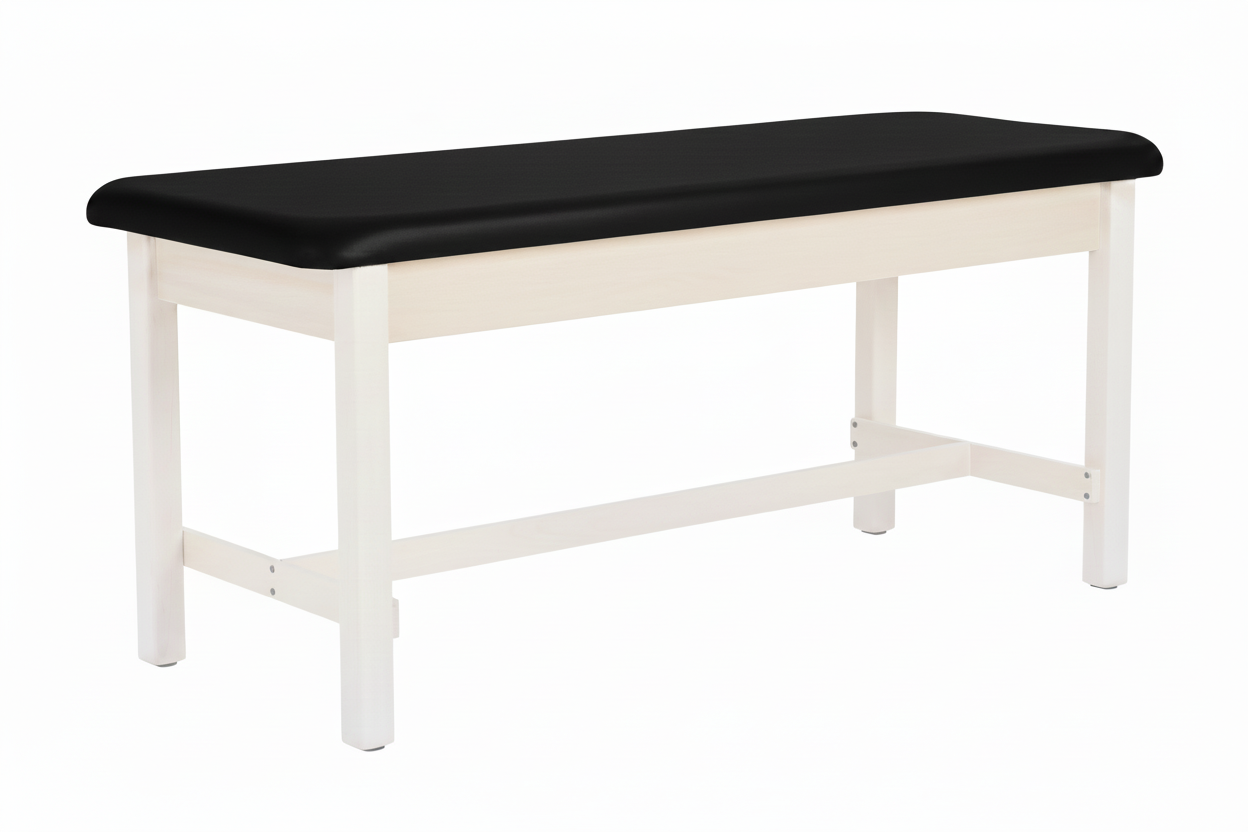 Flat Top Exam Table – Rich Black Vinyl, Ghosted Frame