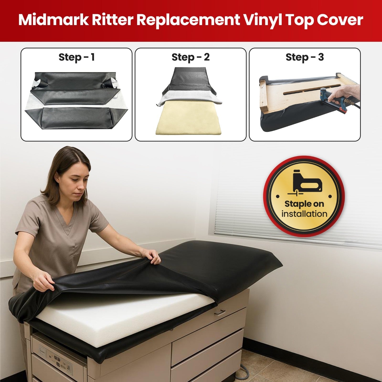 Midmark Ritter 204 Exam Table Replacement Cover – Staple-On Vinyl